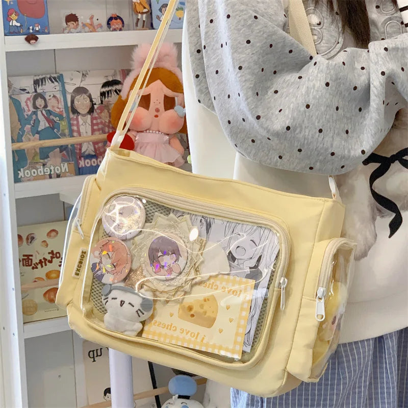 Bolso bandolera transparente de moda – Bolso de hombro Ita de gran capacidad para niñas, bolso mensajero de estilo escolar a la moda, bolso Kawaii versátil para uso diario y accesorios