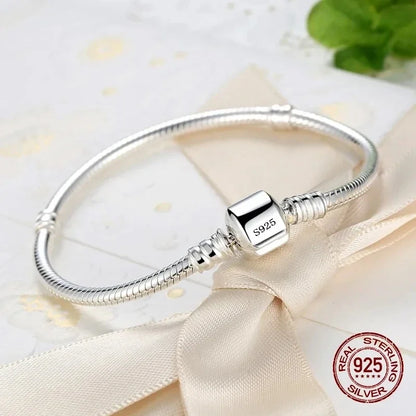 Pulsera con dije de hueso de serpiente de plata esterlina 925 – Pulsera de cadena suave y lisa hecha a mano de joyería fina para mujeres y para regalo