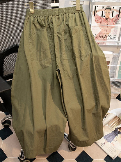 Pantalones sueltos de pierna ancha de talle alto cómodos e informales para mujer de talla grande, estilo retro japonés, pantalones de farol