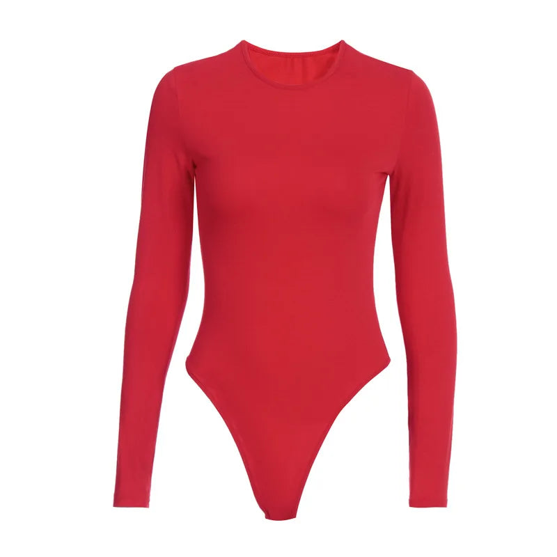 Women O-Neck Long Sleeve Bodysuit – Solid Color Sexy Casual Streetwear Body Top (White/Black/Gray)