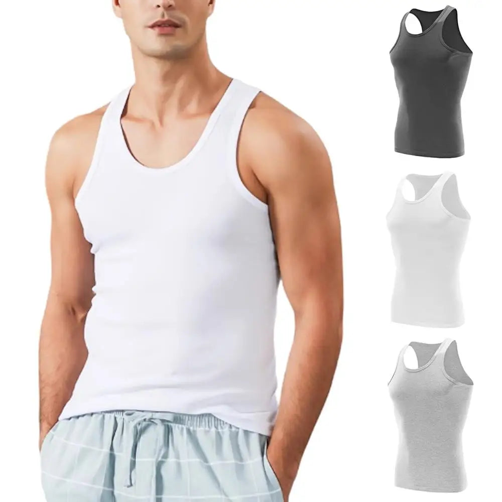 Men's 100% Cotton Tank Top – White, Grey & Black Plus Size Sleeveless Vest for Summer, Fitness, Bodybuilding & Casual Everyday Wear