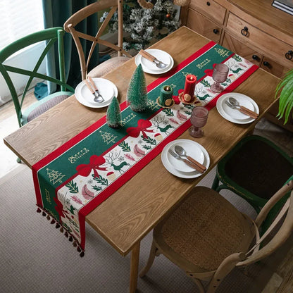 Christmas Snowflake Jacquard Table Runner – Winter Dining Table Cloth for Xmas, New Year, Rustic Home Decor & Holiday Gift
