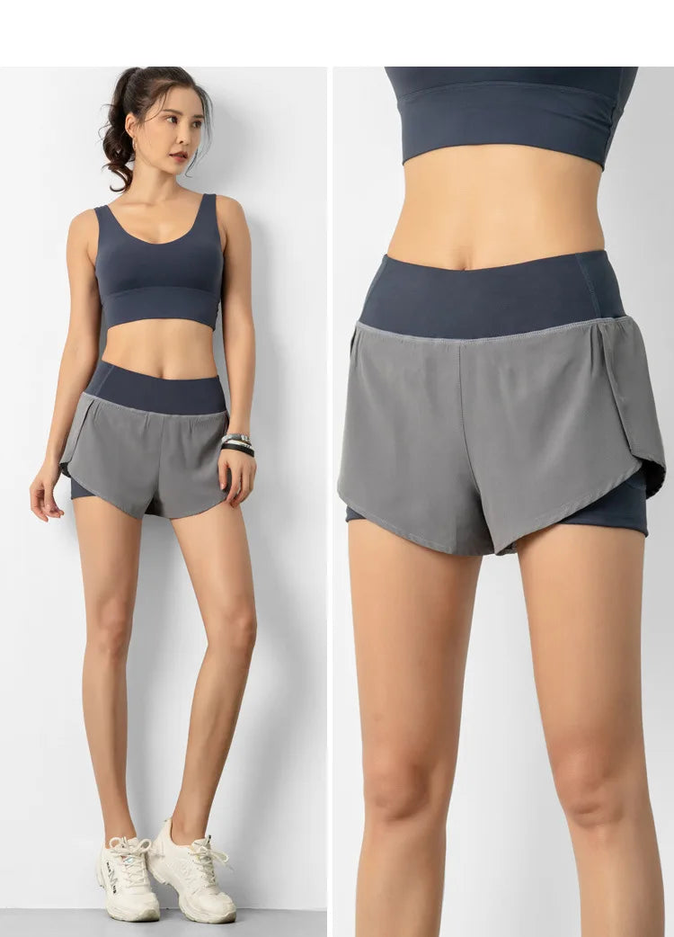 Women’s Sport Running Shorts Double Layer Yoga Gym Fitness Jogging Training Summer Short Pants