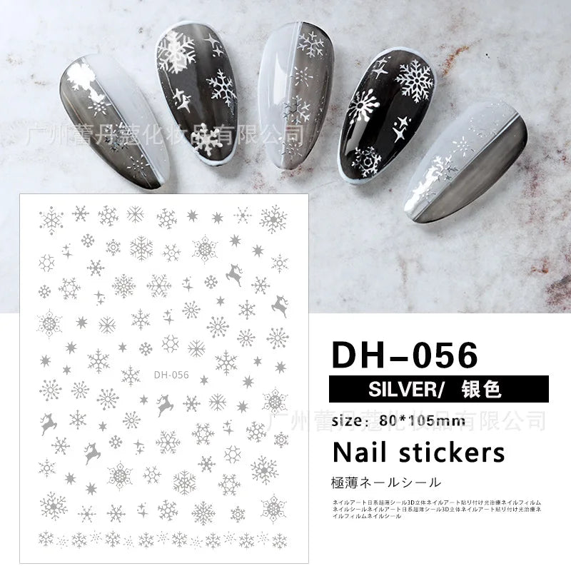 3D Christmas Nail Art Stickers – Snowflake & Winter Tree Nail Decals for Nail Tips Decoration