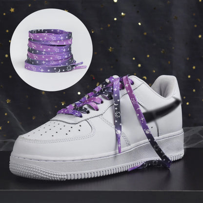 120/140/160cm Star Moon Shoelaces – Blue, Purple & Love Pattern Flat Elastic Shoe Laces for Sneakers & Casual Shoes