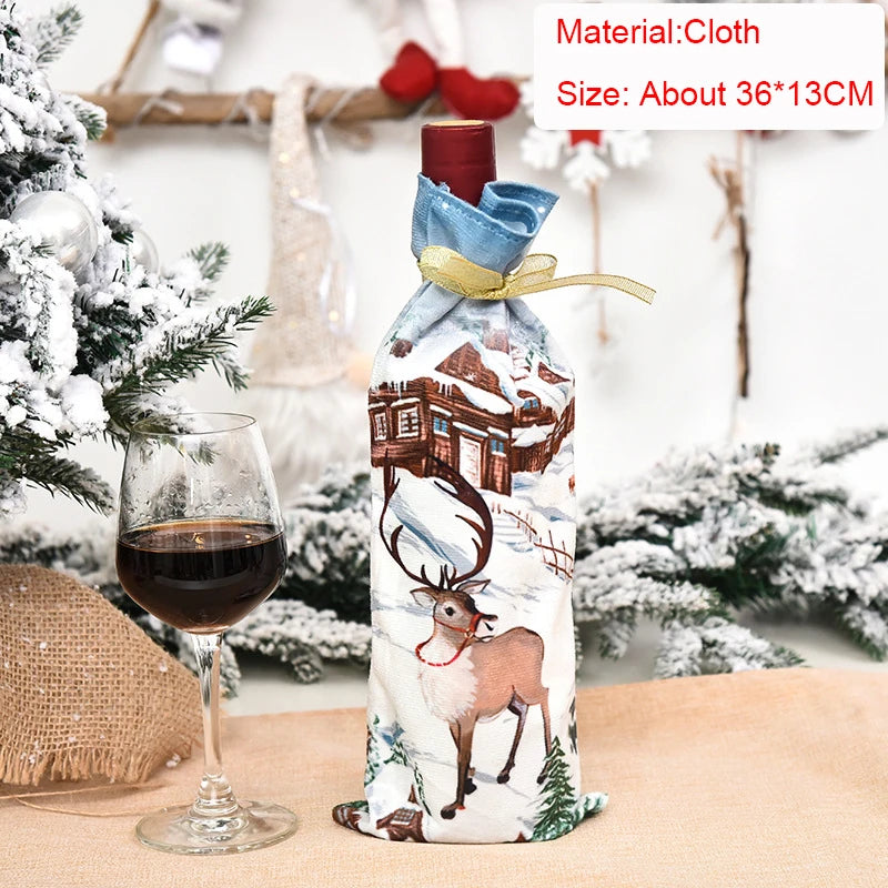 Christmas Wine Bottle Cover Set – Red Dress Wine Bottle Bag for Xmas, New Year Gifts, Navidad Party & Dinner Table Decor