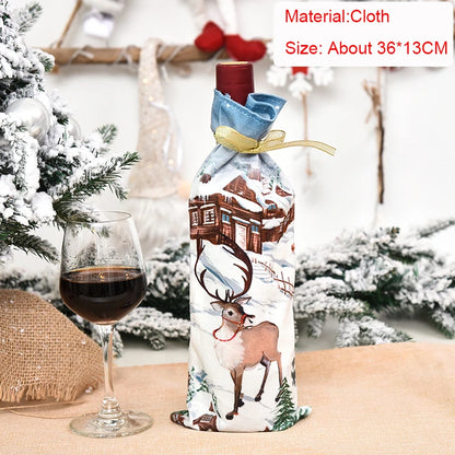 Christmas Wine Bottle Cover Set – Red Dress Wine Bottle Bag for Xmas, New Year Gifts, Navidad Party & Dinner Table Decor