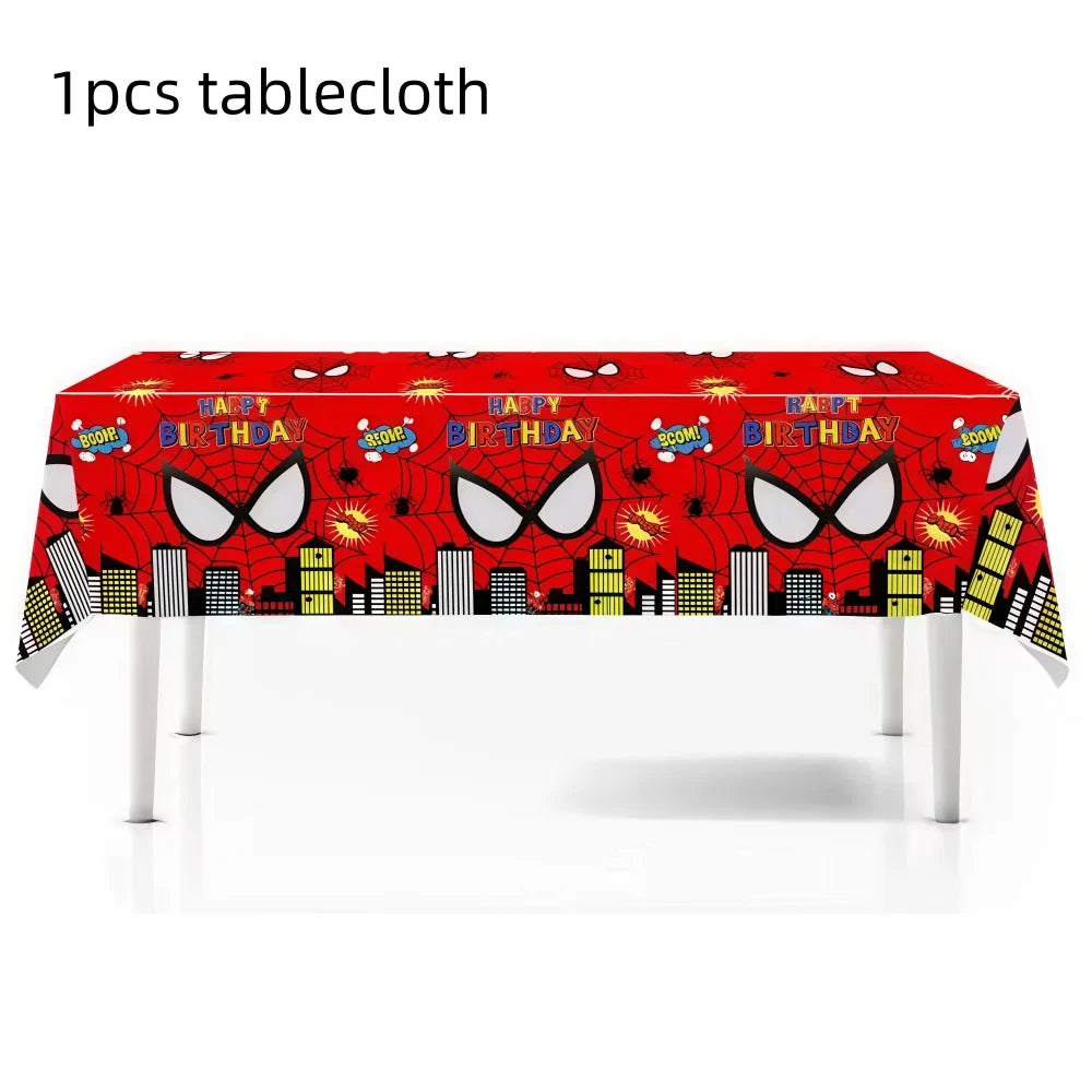 Spider Hero Birthday Party Supplies Set – Kids' Party Tableware Kit with Plates, Cups, Tablecloth, Backdrop, Balloons & Decorations