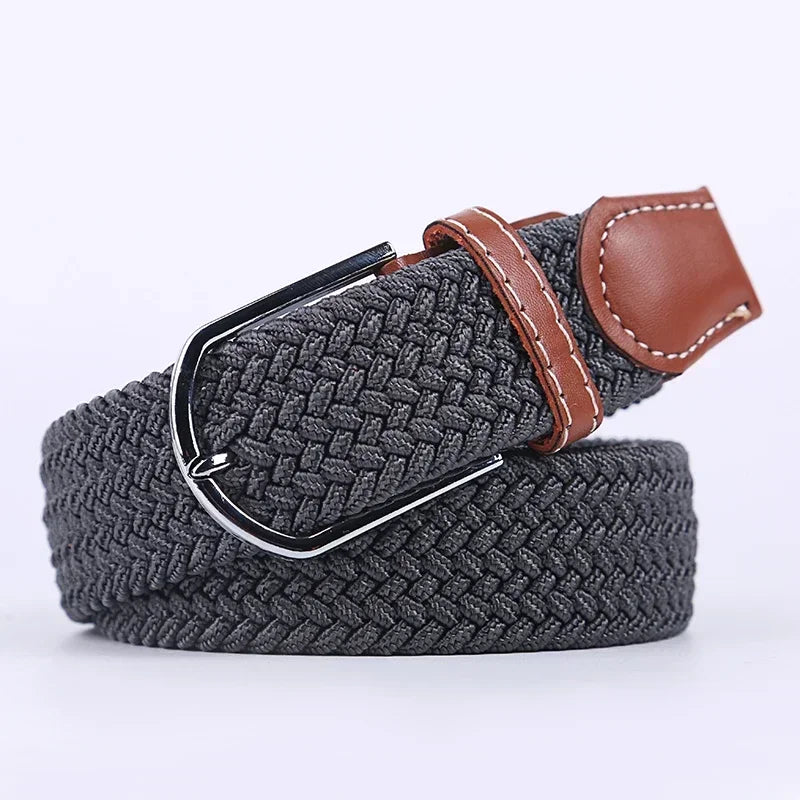Ceinture élastique tressée unisexe en toile tissée, à boucle ardillon, pour jeans (107/120/130cm)