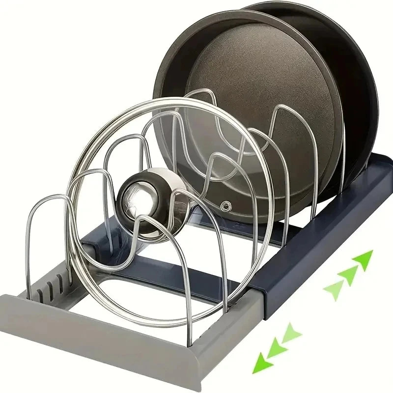 Expandable Stainless Steel Pot Lid Organizer Rack Kitchen Cabinet Storage for Pans, Cutting Boards & Cookware