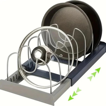 Expandable Stainless Steel Pot Lid Organizer Rack Kitchen Cabinet Storage for Pans, Cutting Boards & Cookware