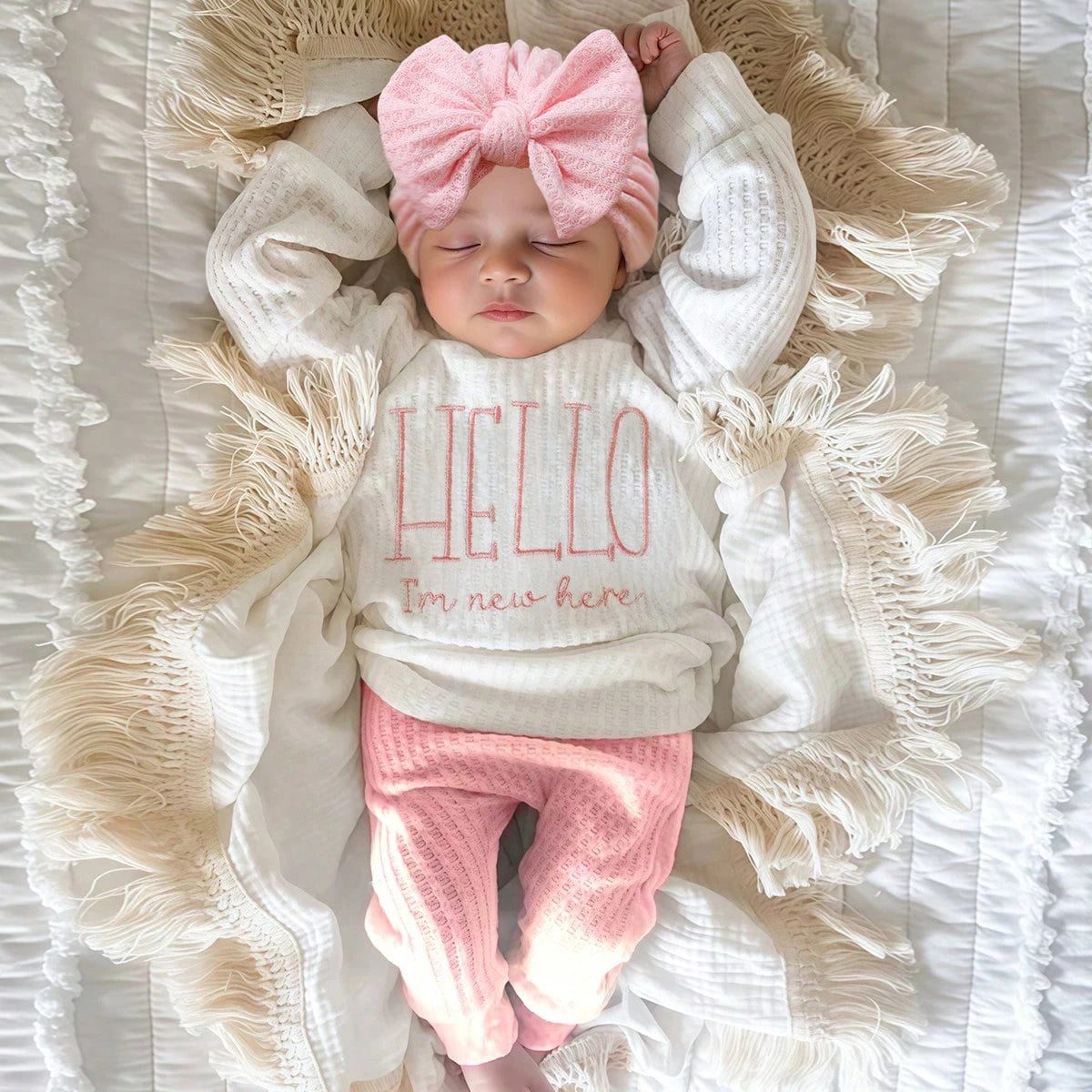 Ysteed "Hello" Embroidered Newborn Photography Prop Set – Baby Bow Sleep Cap & Cute Infant Photoshoot Accessories, HD Photo Studio Set