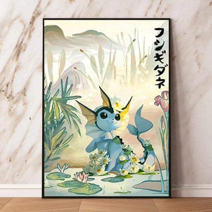 Japanese Anime Pokémon Canvas Wall Art – Pikachu, Charmander & Eevee Watercolor Poster Print Home Decor