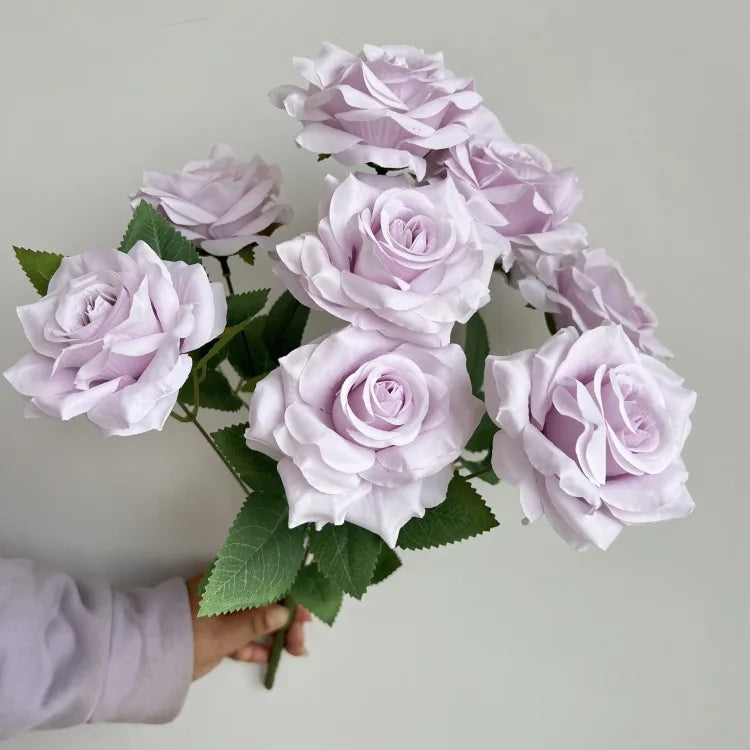 Ramo de rosas de diamantes de 9 cabezas – Rosas artificiales sintéticas con detalles de diamantes brillantes, arreglo floral realista para boda, decoración del hogar, sala de estar y regalo