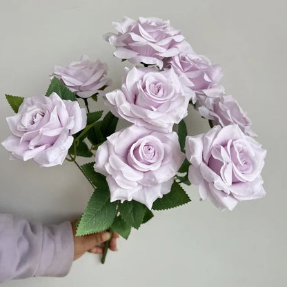 Ramo de rosas de diamantes de 9 cabezas – Rosas artificiales sintéticas con detalles de diamantes brillantes, arreglo floral realista para boda, decoración del hogar, sala de estar y regalo