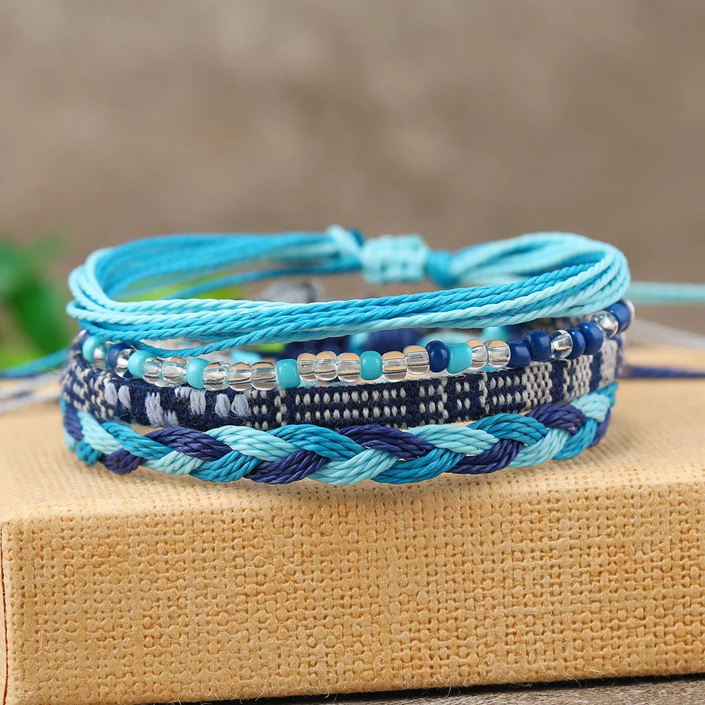 4/24 Piece Boho Surfer Bracelets & Anklets Set – Colorful Braided Rope String Jewelry for Summer Beach Fashion