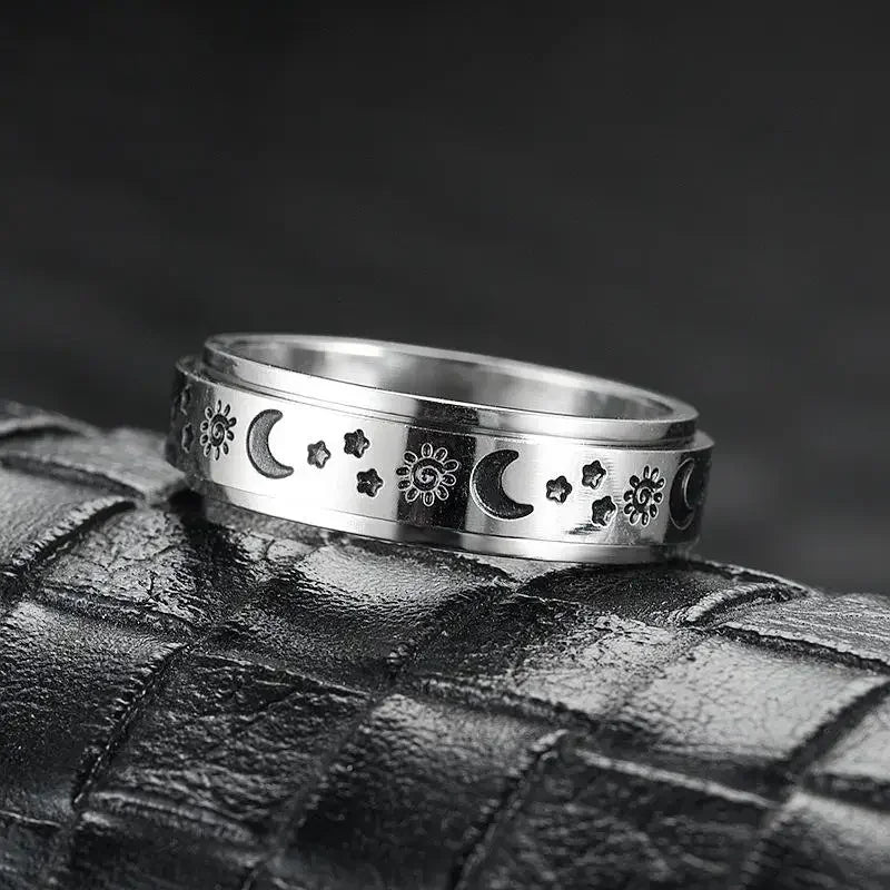 Vintage Sun Moon Star Spinner Ring – Stainless Steel Rotating Promise Band for Men & Women | Anniversary Statement Jewelry Gift