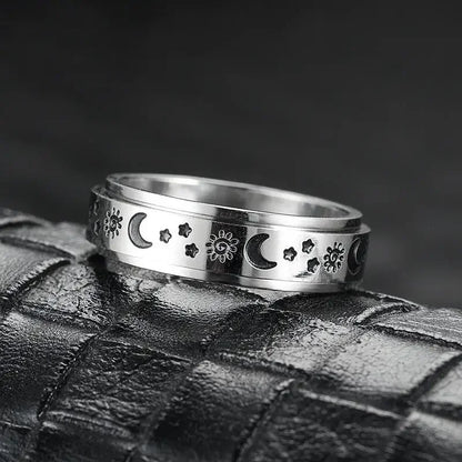 Vintage Sun Moon Star Spinner Ring – Stainless Steel Rotating Promise Band for Men & Women | Anniversary Statement Jewelry Gift