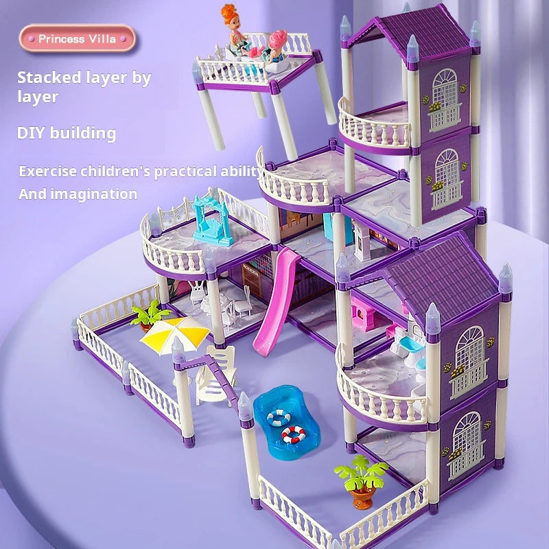3D DIY Fantasy Princess Castle Villa Assembly Doll House Set – Creative Building Toys for Girls, Home Play & Kids 3D Educational Toy Kit