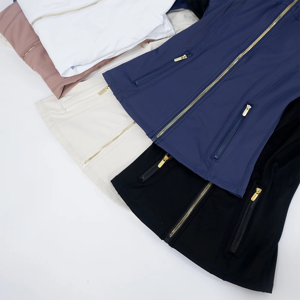 Chaqueta de yoga de mujer ajustada con cremallera – Top deportivo de cuello alto de secado rápido para gimnasio, running y fitness