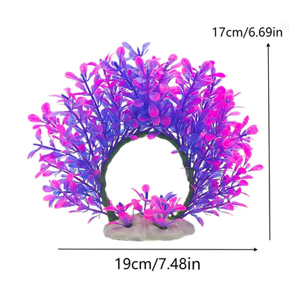 Artificial Underwater Aquarium Plants – Plastic Aquatic Wreath & Fake Shrub Decorations with Green Grass and Pink Accents for Fish Tanks