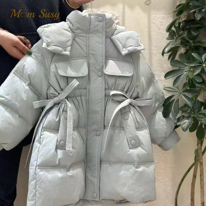 Kids’ Long Hooded Winter Coat – Warm Cotton-Padded Jacket for Baby Boys, Girls & Teens, Solid Color Outerwear Ages 5–16