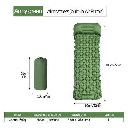 Matelas de camping gonflable d'extérieur – Tapis de couchage gonflable ultraléger avec pompe et oreiller intégrés pour la randonnée, le camping, les voyages et les aventures en plein air