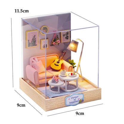 Wooden Dollhouse 3D Puzzle Kit – DIY Miniature Room Model with Furniture & LED Lights Home Decoration