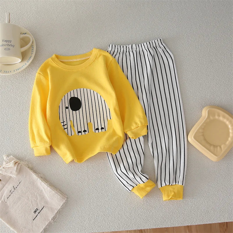 Conjunto de ropa de algodón para niños – Traje de otoño invierno para niños y niñas, cómodo conjunto de pijama de manga larga y pantalones, ropa informal de estar por casa para niños, ropa interior cálida y ropa de regalo de Navidad