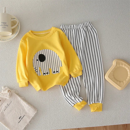 Conjunto de ropa de algodón para niños – Traje de otoño invierno para niños y niñas, cómodo conjunto de pijama de manga larga y pantalones, ropa informal de estar por casa para niños, ropa interior cálida y ropa de regalo de Navidad
