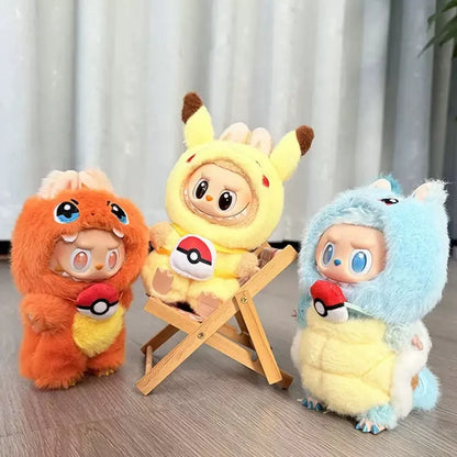 Labubu Doll Clothes Kawaii Jumpsuit – Pikachu, Squirtle, Eevee & Charmander Cartoon Style Outfit Replacement Set, Fan Gift