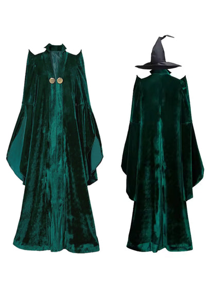 School of Witchcraft & Wizardry Professor McGonagall Costume – Hogwarts-Inspired Robe for Halloween Cosplay, Wizard School Parties & Dress-Up