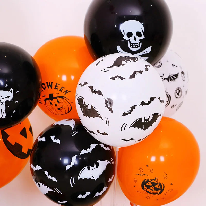 20/50/100PCS Halloween Printed Balloons – 12-Inch Helium Balloons with Pumpkin, Bat & Little Devil Designs for Halloween Party Decorations