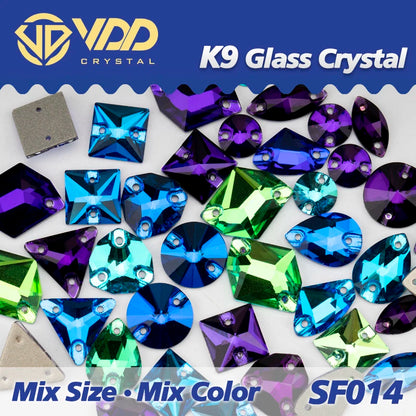 Strass à coudre en cristal K9 AB Mix – Pierres plates en verre AAAAA pour vêtements, robes de mariée et projets de bricolage
