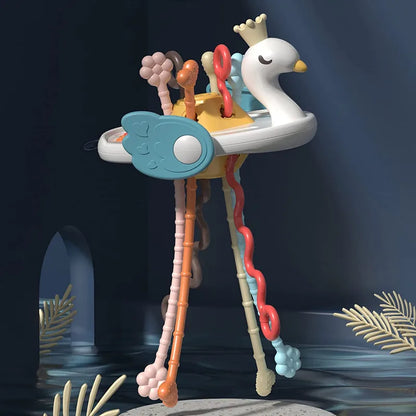 Juguete Sensorial de Silicona Montessori con Cuerda para Bebés – Mordedor Sonajero para Bebés de 6 a 12 Meses