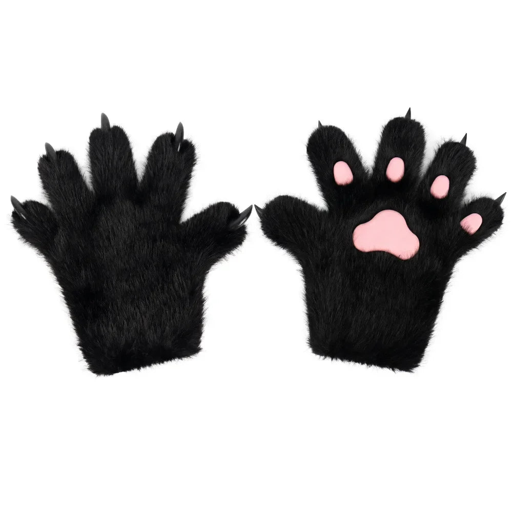 Furry Animal Paw Gloves for Teens & Adults – Plush Cat Paw Mittens for Anime Cosplay, Halloween, Lolita Fashion & Costume Accessories