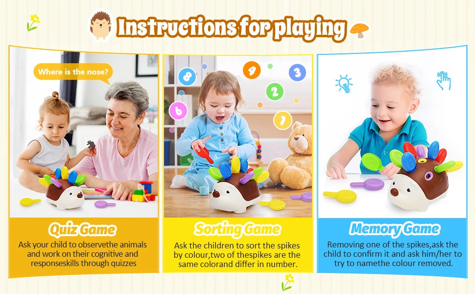 Jouet Hérisson Sensoriel Montessori – Jouet Éducatif pour le Développement de la Motricité Fine pour les Tout-Petits de 1 à 4 Ans