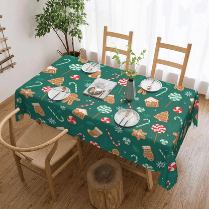 Christmas Candy Cane Gingerbread Waterproof Tablecloth – Winter Holiday Dining Table Cover for Kitchen, Home & Xmas Decor
