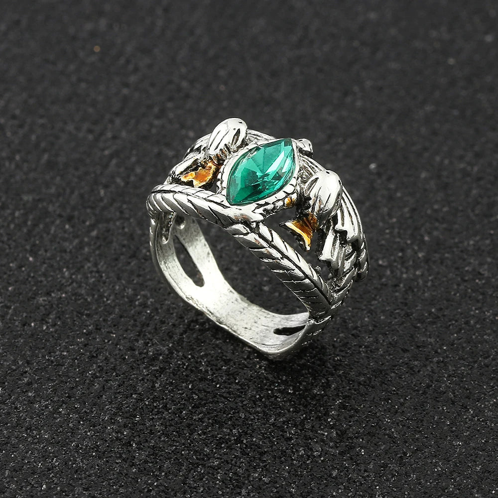Ring of Barahir Inspired Green Crystal Ring – Vintage Gondor Fantasy Cosplay Ring for Men | Medieval Jewelry Gift