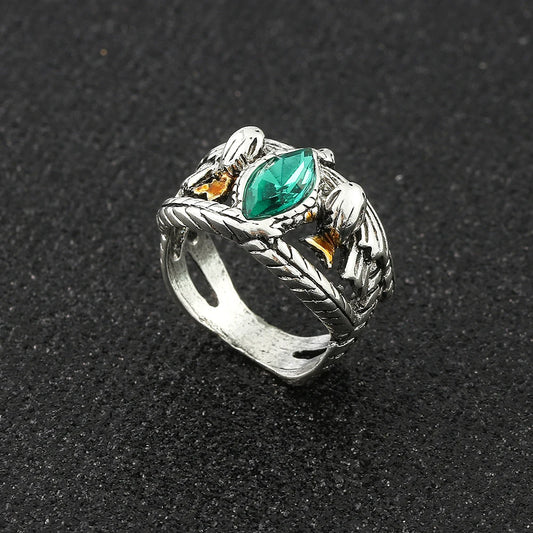 Anillo de cristal verde inspirado en el Anillo de Barahir – Anillo de cosplay de fantasía de Gondor vintage para hombres | Regalo de joyería medieval