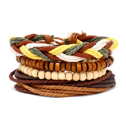 Bohemian Leather Bracelet for Men – Hand-Woven Wooden Bead Charm Bracelet | Vintage Fashion Jewelry Gift for Him