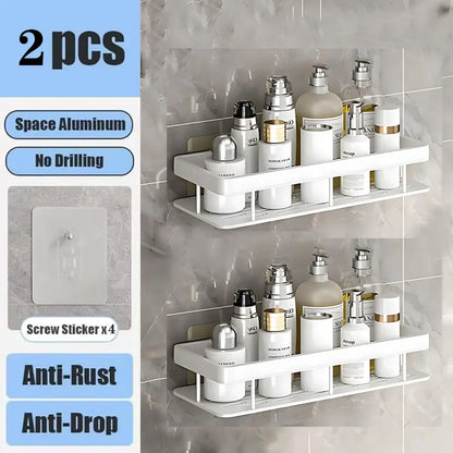 Étagère de Douche Murale sans Perçage – Support d'Angle en Aluminium pour Shampooing, Savon et Rangement de Toilette