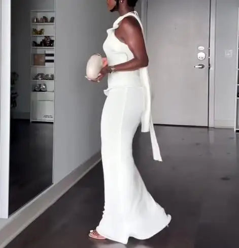 Women’s 2026 Spring Halter Neck Backless Long Dress Slim Fit Hip Hugging Elegant Sexy Solid Color