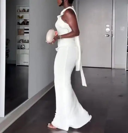 Women’s 2026 Spring Halter Neck Backless Long Dress Slim Fit Hip Hugging Elegant Sexy Solid Color