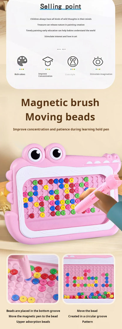 Pizarra magnética de cuentas para niños – Juguete educativo Montessori para garabatear con bolígrafo de rompecabezas, juego creativo de dibujo y aprendizaje para niños de 3 a 8 años, regalo STEM interactivo