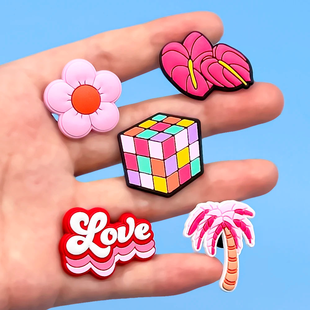 1/30PCS Girls' Shoe Charms – Flower, Perfume, Piano & Cassette Clog Pins in Pink, Cute Shoe Decorations for Women & Kids