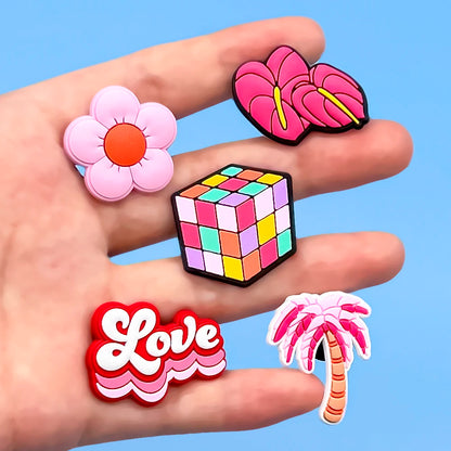 1/30PCS Girls' Shoe Charms – Flower, Perfume, Piano & Cassette Clog Pins in Pink, Cute Shoe Decorations for Women & Kids