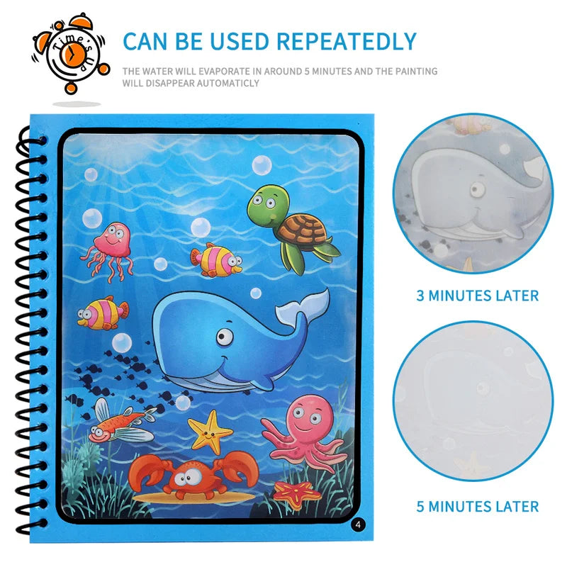 Magic Water Drawing Book – Reusable Montessori Coloring Book for Sensory Learning & Early Education