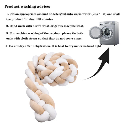 Protector de cuna trenzado hecho a mano – Cojín de cuna anudado suave para cunas, decoración de guardería y protección de bordes (1M–3.6M)