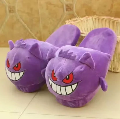 Chaussons en peluche Gengar Pokémon – Chaussures d'intérieur d'hiver chaudes antidérapantes au design de langue amusant de dessin animé